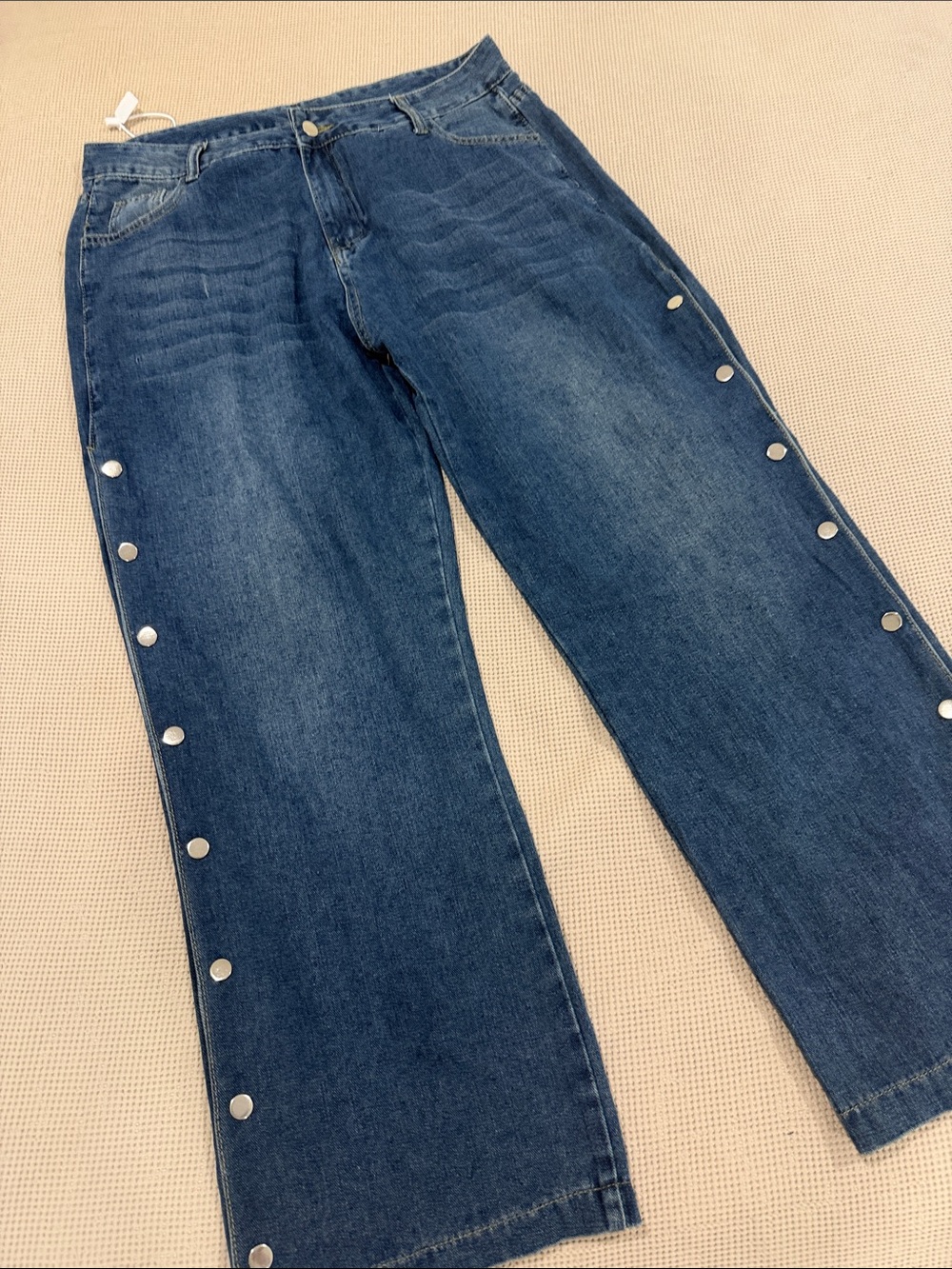 Wide Leg Snap-Button Dark Blue Jeans